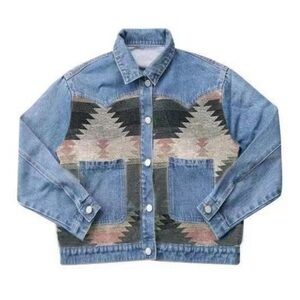 ❤️Aztec Western Denim Jacket with contrast fabric so stylish pol copy